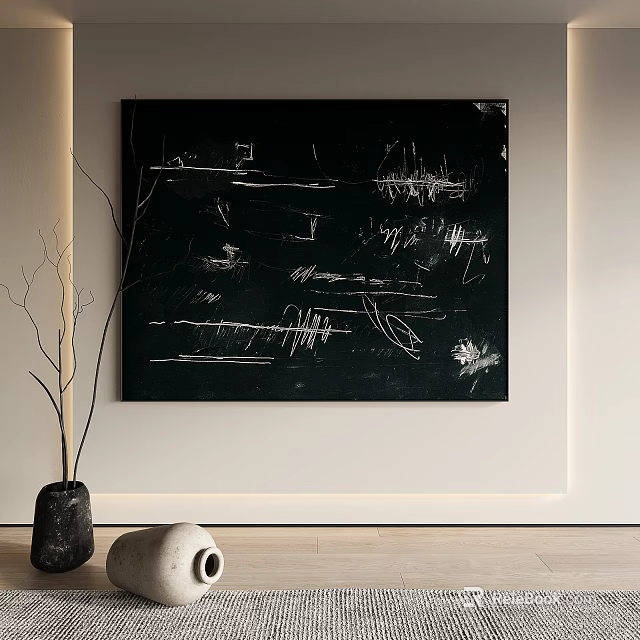 Abstract Wall Art In Modern Interior With Decorative Branches And Sculpture 3d model 