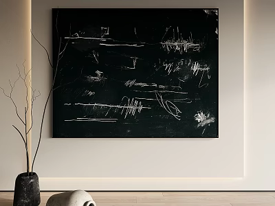 Abstract Wall Art In Modern Interior With Decorative Branches And Sculpture 3d model
