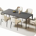 Modern Dining Table Set with Black Rectangular Table White Chairs Fruit Bowl and Flower Vase 3d model