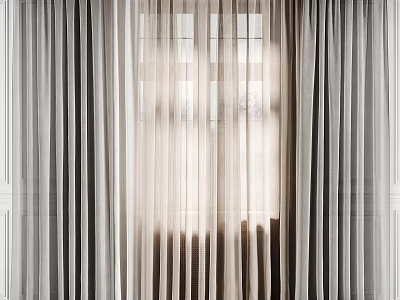 Sheer Lightweight Beige Curtains Filtering Soft Natural Light Through Window Panels 3d model
