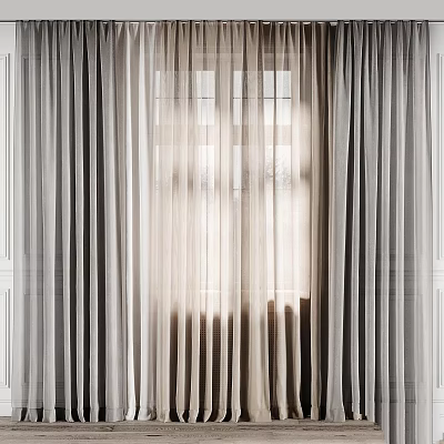 Sheer Lightweight Beige Curtains Filtering Soft Natural Light Through Window Panels 3d model