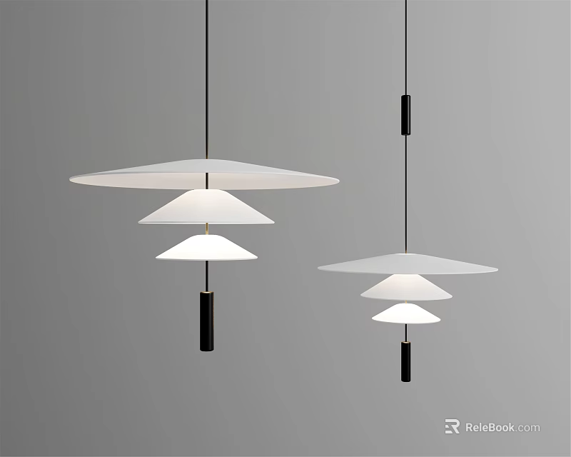 Modern Minimalist Pendant Lights With Layered White Shades And Black Rods Design 3d model 