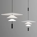 Modern Minimalist Pendant Lights With Layered White Shades And Black Rods Design