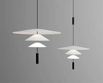 Modern Minimalist Pendant Lights With Layered White Shades And Black Rods Design 3d model
