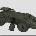 Green Armored Military Vehicle With Open Door Turret And Large Wheels
