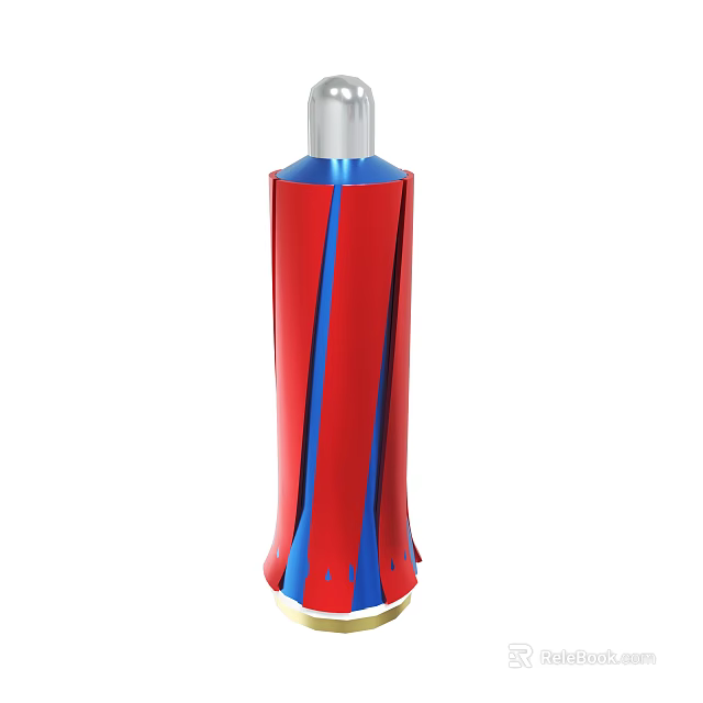 Red Cylindrical Object With Blue Vertical Stripes And Silver Top Design 3d model 
