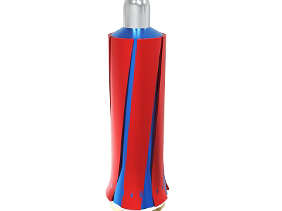 Red Cylindrical Object With Blue Vertical Stripes And Silver Top Design 3d model
