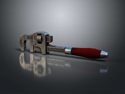 Hardware Tools Adjustable Wrench With Metal Body Red Handle And Reflective Surface 3d model