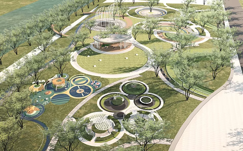 Park view landscape sketch landscape structure amusement facilities 3d model
