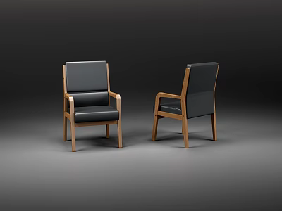 Two Modern Leisure Chairs With Black Leather Seats And Wooden Frames 3d model