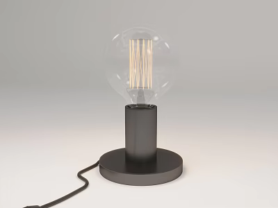 Modern Table Lamp with Transparent Bulb and Filament Black Cylindrical Base and Round Design 3d model