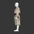 Traditional Beige Ethnic Robe with Blue Trim Red Sash and White Boots