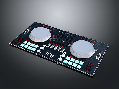 Professional DJ Controller With Dual Turntables Buttons Knobs HHH Logo Black Panel Red Accents 3d model