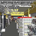 Shopping Mall Retail Store With Yellow Facade And Shelves For Product Displays