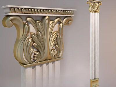 Elegant Corinthian Capital With Intricate Leaf Carvings Gold Accents And Marble Column Shaft 3d model
