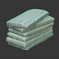 Neatly Stacked Bricks with Textured Surfaces on Dark Reflective Background