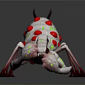 Gray Mythical Creature with Red Dots Green Eyes Horns Multi Legs and Spiked Scorpion Claws