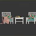 Cozy Seating With White Wooden Chairs Green Cushions Floral Pillows And Coffee Table