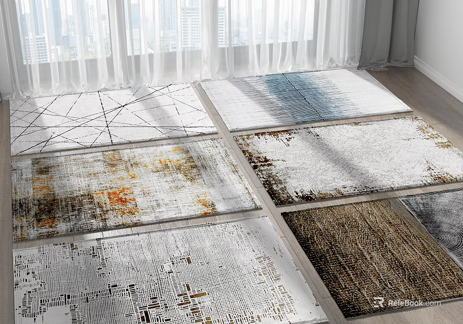 Square Rugs With Geometric Abstract Patterns And Colorful Tones For Home Decor 3d model 