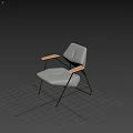 Stylish Gray Modern Armchair With Wooden Armrests And Black Metal Legs