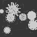 3D Rendered Virus Particles With Various Colors And Different Shapes On Dark Background