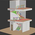Spiral and Straight Staircases With Wooden Railings In Multi Level White Building Model