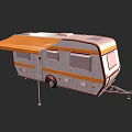 Modern Gray Caravan Exterior With Orange Awning Windows And Trailer Hitch