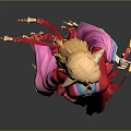 Vibrant Game Anime Character With Golden Hair Red Pink Kimono Golden Headdress And Fringe Decorations