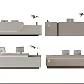 Modern Stylish Reception Desk Design With Gray Surface Computer Monitor And Potted Plant