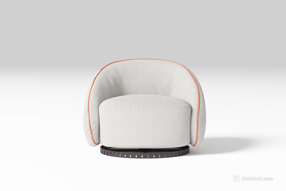 Modern Light Gray Fabric Single Sofa With Orange Stitching And Black Round Base 3d model