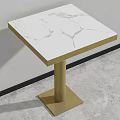 Square White Marble Dining Table With Modern Gold Metal Base Design 3d model