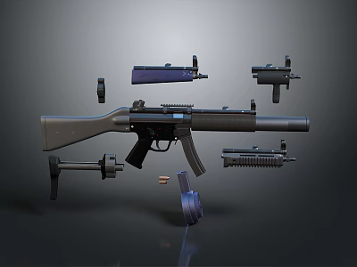 Detailed Weapon 3D Model Showing Exploded View With Disassembled Parts 3d model