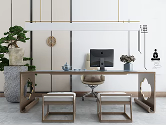 New Chinese Style Office Desk and Chair 3d model