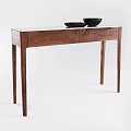 Minimalist Walnut Wood Console Table With Two Black Bowls On Surface