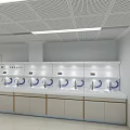 Public Water Dispenser Station With Multiple Faucets White Cabinets Walls Ceiling And Lighting