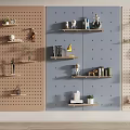 Stylish Wall Decor with Pegboard Shelves Books and Small Plants on Colored Walls
