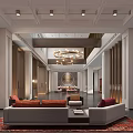Elegant Modern Hotel Lobby Featuring Marble Reception Desk And Decorative Chandeliers
