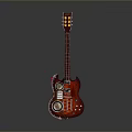 Red Electric Guitar With Two Circular Speakers And Control Knobs For Home Use