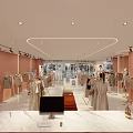 Modern Clothing Store Interior With Mannequins Hanging Clothes And Lighting Fixtures