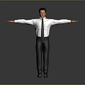 Male Game Movie Character In Uniform White Shirt Black Tie Black Pants Arms Outstretched