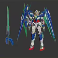 White And Blue Robot Character Figure With Green Energy Blades Red Feet And Sci Fi Weapon