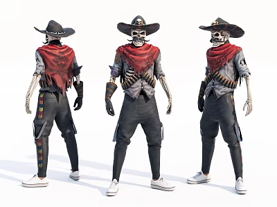 Game Movie Character With Skeleton Head Sombrero Red Bandana And Tactical Outfit 3d model