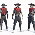 Game Movie Character With Skeleton Head Sombrero Red Bandana And Tactical Outfit