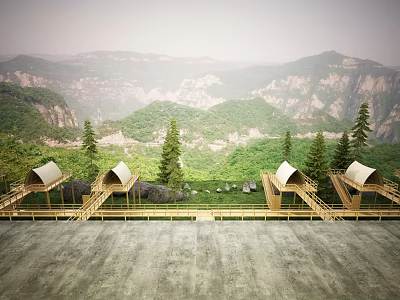 Scenic Mountain Homestay Architecture With Wooden Structure And Lush Green Forest 3d model