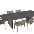 Modern Dining Table Set With Gray Tabletop And Six Wooden Chairs 3d model