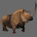 Shaggy Brown Prehistoric Rhinoceros With Large Curved Horn And Stocky Body