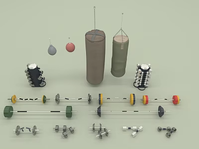 Industrial Equipment Collection With Hanging Bags Weights And Various Mechanical Parts 3d model