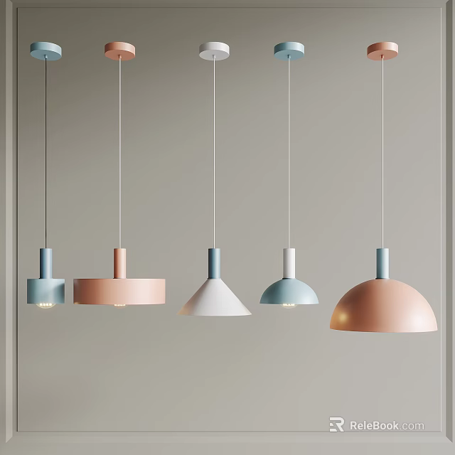 Modern Multiple Hanging Pendant Lights with Various Colors and Different Shapes 3d model