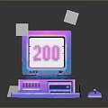 Retro Computer Setup With Pixel 200 Display Keyboard Mouse And Neon Pink Purple Design 3d model