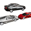 Assorted Cars Display Featuring Black Sedan Silver And Red Sports Cars